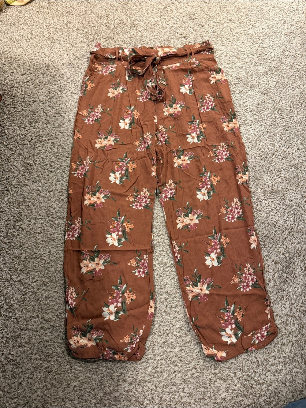 American Eagle Outfitters Rust Floral Paperbag Waist Joggers